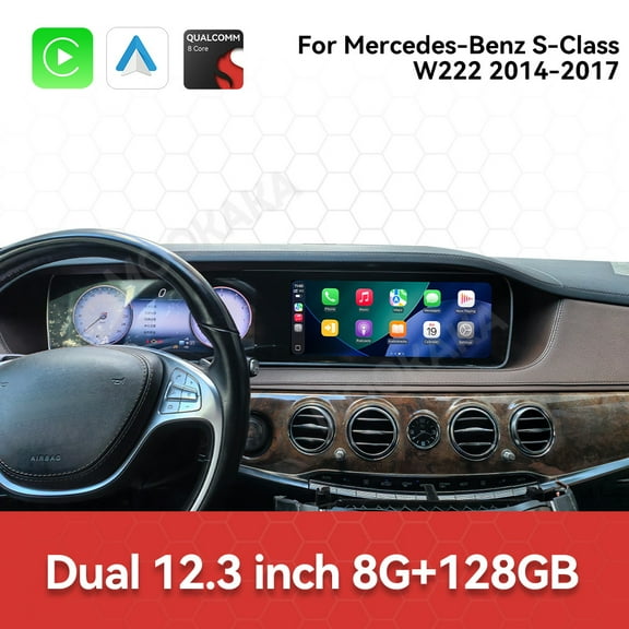MOOKAKA 12.3"+12.3" Smart Display Radio Audio Media Player for Mercedes-Benz S-Class W222 2014-2017 Universal Car Dashboard GPS Upgrade Headunit Android Replacement HD Screen Carplay Accessories