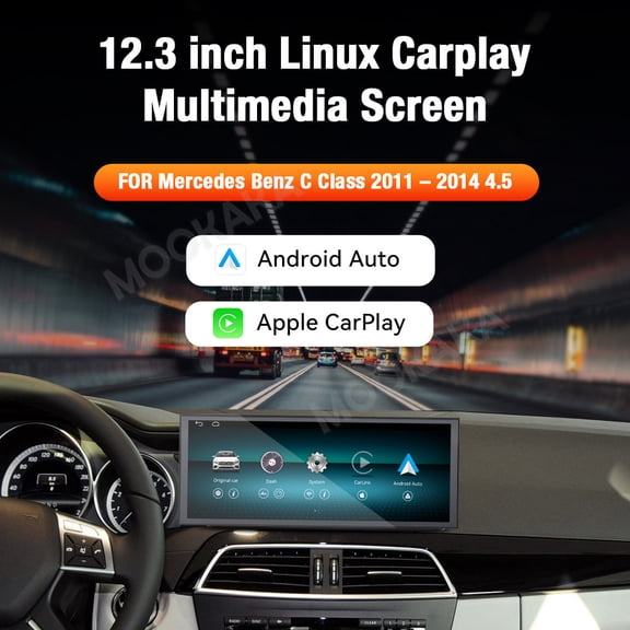 MOOKAKA 12.3" Smart Display Radio Audio Media Player for Mercedes-Benz C Class 2011-2014 Car Navigation GPS Upgrade Headunit Linux Replacement 1080P Screen Carplay Accessories