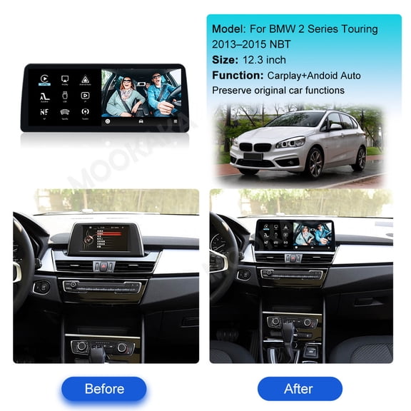 MOOKAKA 12.3 inch Linux Carplay Screen/Radio/Multimedia Player for BMW 2 Series Touring 2013-2015 NBT Universal Car Navigation/GPS Upgrade Headunit Display 1080P Touch Screen Replace System