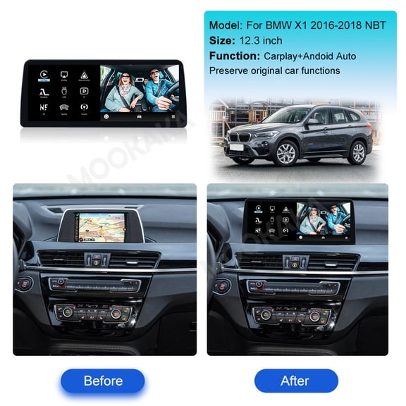 MOOKAKA 12.3 inch Linux Carplay Screen/Radio/Multimedia Player for BMW X1 2016-2018 NBT Universal Car Navigation/GPS Upgrade Headunit Display 1080P Touch Screen Replace System
