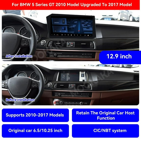 MOOKAKA 12.9" Smart Display Car Radio Audio Media Player for BMW 5 Series GT 2011-2017 Model Universal Navigation GPS Upgrade Headunit Android Replacement HD Screen Carplay Accessories