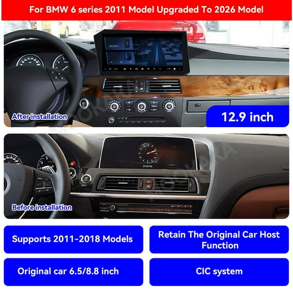 MOOKAKA 12.9 inch Carplay Screen/Radio/Multimedia Player for BMW 6 series 2011-2018 Model Universal Car Navigation/GPS Upgrade Headunit Android Display 1080P Touch Screen Replace System