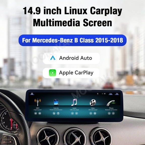MOOKAKA 14.9" HD Smart Screen Linux System for Mercedes-Benz B Class 2015-2018 Car Stereo Radio Media Player Navigation GPS Upgrade Headunit Replacement Carplay Accessories