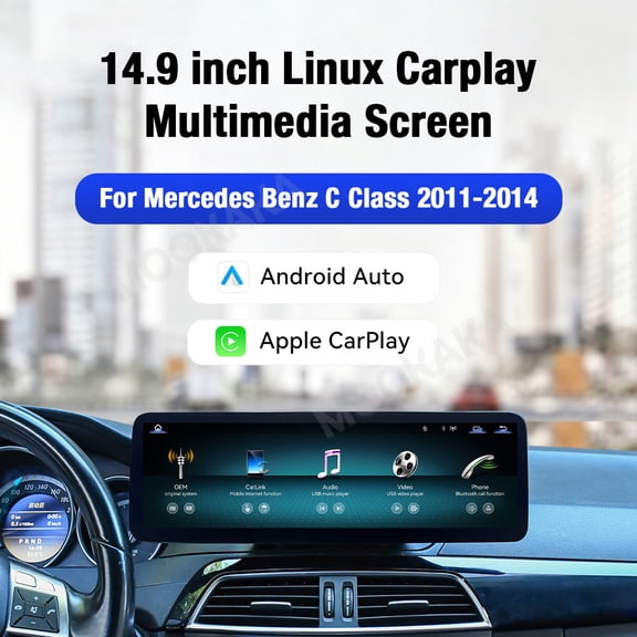 MOOKAKA 14.9" HD Smart Screen Linux System for Mercedes Benz C Class 2011-2014 Car Stereo Radio Media Player Navigation GPS Upgrade Headunit Replacement Carplay Accessories