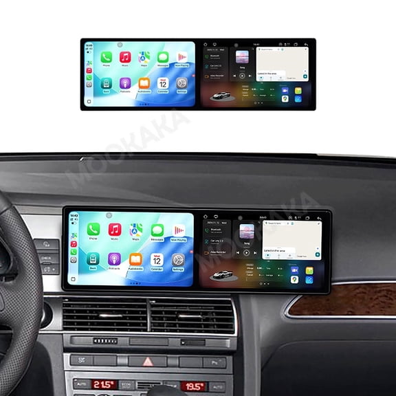 MOOKAKA 9.1"+9.1" Smart Display Radio Audio Media Player for Audi A6 2005 2006 2007 2008 2009 EVO Universal Car Navigation GPS Upgrade Headunit Android Replacement 1080P Screen Carplay Accessories
