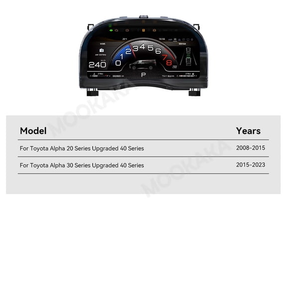 MOOKAKA Digital Dashboard Instrument Cluster for Toyota Alpha 20 Series,30 Series Upgraded 40 Series 2008-2023 LCD Screen Virtual Cockpit Speedometer Upgrade Universal Fit Car Accessory with Linux OS