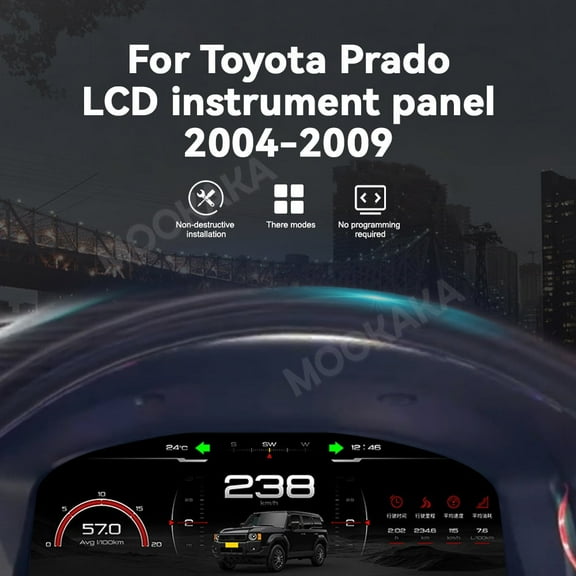 MOOKAKA Digital Dashboard Instrument Cluster for Toyota Prado 2004 2005 2006 2007 2008 2009 LCD Screen Virtual Cockpit Speedometer Upgrade Universal Fit Car Accessory with Linux OS