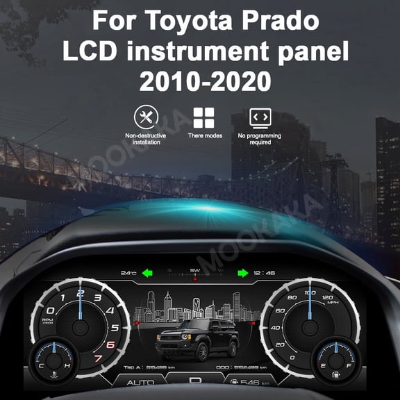 MOOKAKA Digital Dashboard Instrument Cluster for Toyota Prado 2010-2020 LCD Screen Virtual Cockpit Speedometer Upgrade Universal Fit Car Accessory with Linux OS