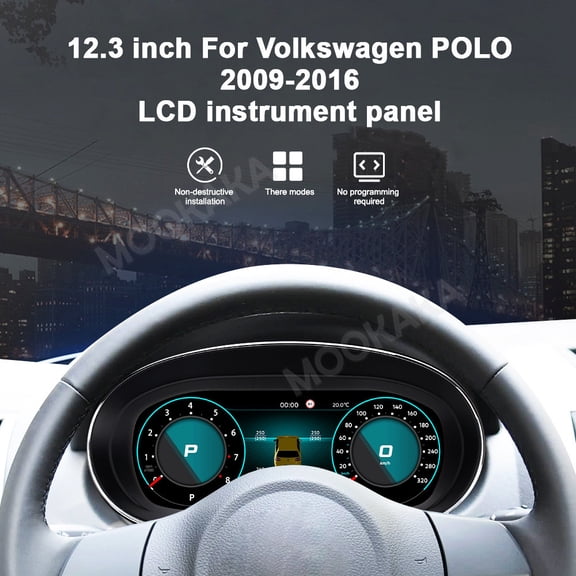 MOOKAKA Digital Dashboard Instrument Cluster for Volkswagen POLO 2009 2010 2011 2012 2013 2014 2015 2016 LCD Screen Virtual Cockpit Speedometer Upgrade Universal Fit Car Accessory with Linux OS