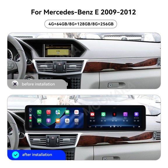 MOOKAKA Dual 12.3" Smart Display Car Radio Audio Media Player for Mercedes-Benz E 2009 2010 2011 2012 Model Universal Navigation GPS Upgrade Headunit Android Replacement HD Screen Carplay Accessories