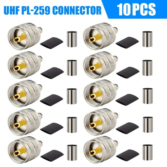 MOOKEERF PL259 Male Crimp Connector, UHF SO239 Crimp Coax Connector for RG8X/LMR240 Coaxial Cable(Pack of 10)