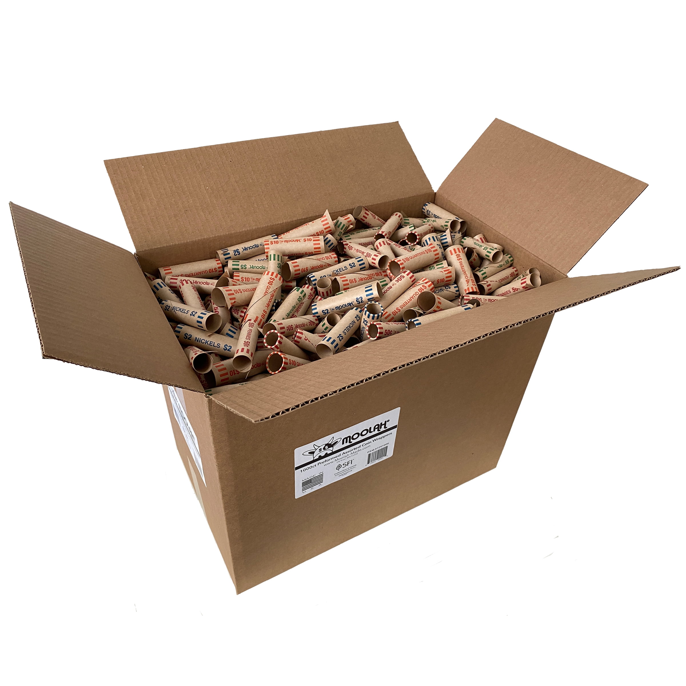 MOOLAH Preformed Assorted Coin Wrappers, 1000 Count