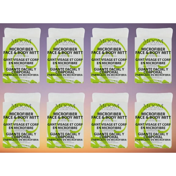 MOOM Spa Collection, Microfiber Face & Body Mitt (Pak of 8), Cozy, thick, soft, gently deep cleans & exfoliates