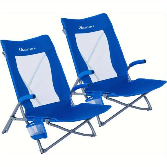 Moon Lence Set of 2 Beach Chair, Outdoor Camping Chairs for Camping Travelling, Cup Holder & Carry Bag(Blue)