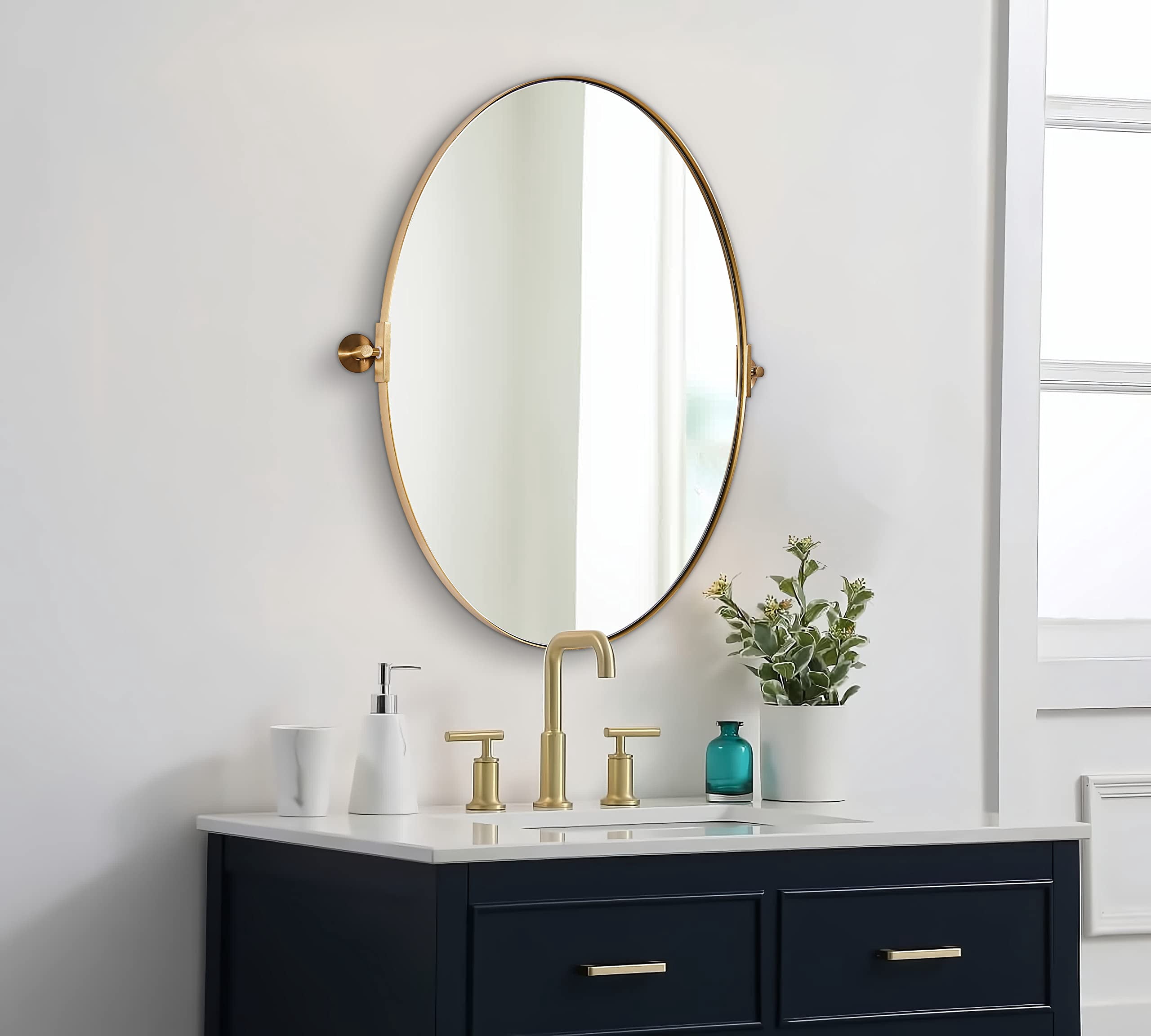 MOON MIRROR Gold Oval Pivot Mirror, Oval Vanity Mirror for Wall ...
