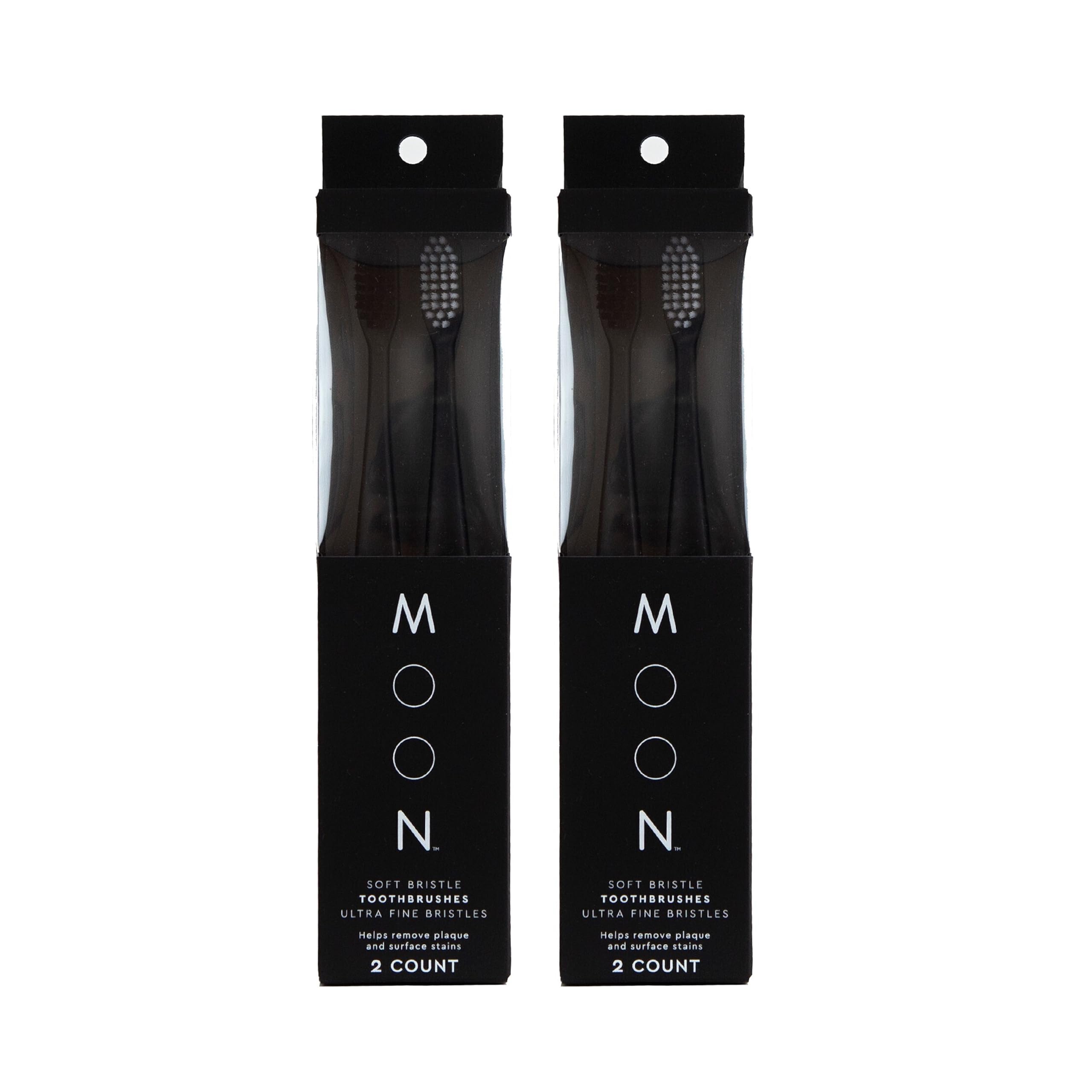 MOON Toothbrushes, Soft Bristle, White and Black Sleek Toothbrushes, 4
