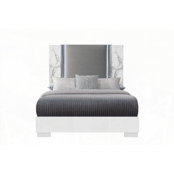 MOON WHITE MARBLE KING BED EQUIPPED WITH LED LIGHTING