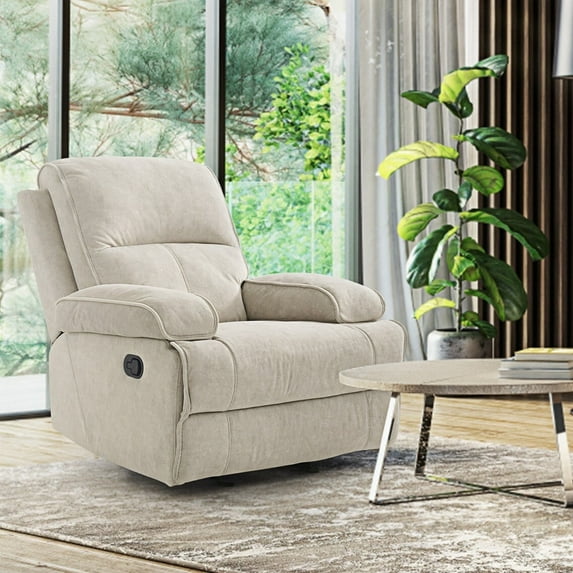 MOONCAST Manual Standard Recliner, Velvet Sofa Chair for Small Space, Beige