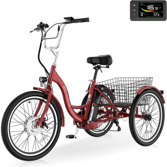 MOONCOOL MC350 Electric Tricycle for Adults, 350W Motorized Electric trike with 36V 10.4Ah Removable lithium battery,24"/26" 7 Speeds 3 Wheels Electric Bikes