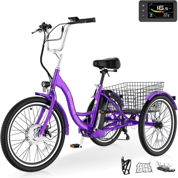MOONCOOL MC350 Electric Tricycle for Adults, 350W Motorized Electric trike with 36V 10.4Ah Removable lithium battery,24"/26" 7 Speeds 3 Wheels Electric Bikes