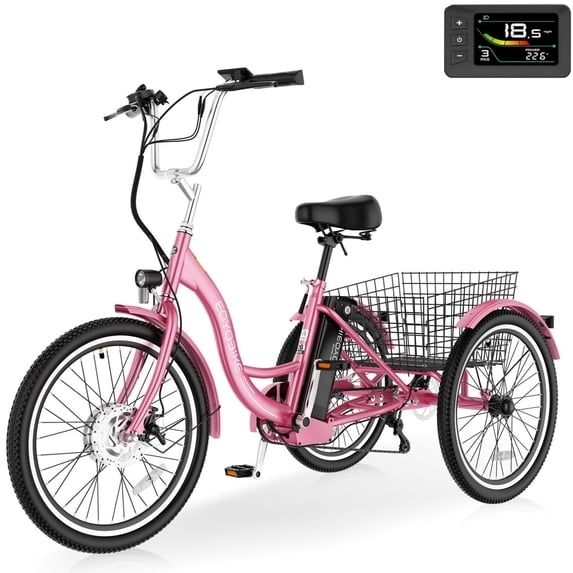 MOONCOOL MC 350 Electric Tricycle for Adults, 350W Motorized Electric trike with 36V 10.4Ah Removable lithium battery,24“/26" 7 Speeds 3 Wheels Electric Bikes, Certified to UL 2849 by SGS