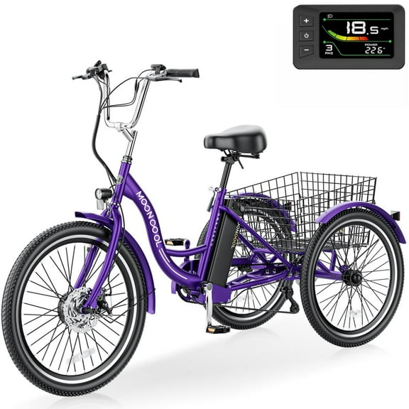 MOONCOOL MC 350 Electric Tricycle for Adults, 350W Motorized Electric trike with 36V 10.4Ah Removable lithium battery,24“/26" 7 Speeds 3 Wheels Electric Bikes, Certified to UL 2849 by SGS