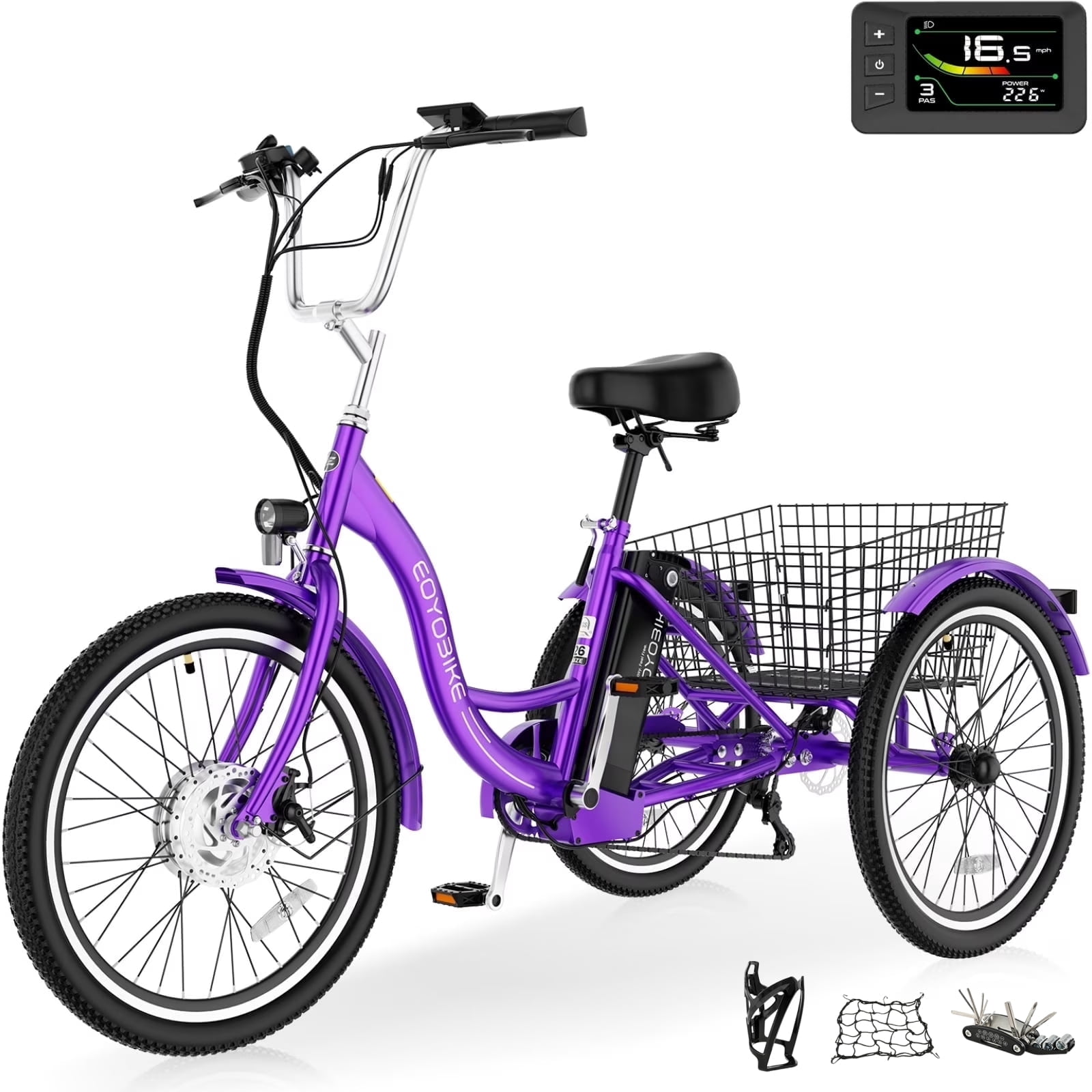 MOONCOOL 24"/26" Electric Tricycle for Adults, 700W Peak Motor,7 Speeds Electric Trike w/ 36V 10.4Ah Removable lithium battery,3 Wheels Unisex Electric Bikes,16MPH,40Miles