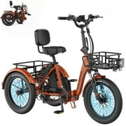 MOONCOOL TK Pro Foldable Electric Tricycle W/ Rearview Mirror Accessory Kit, 1500W Motor 48V 20Ah Battery, 20" Fat Tire Three Wheel 6-Speed Electric Mountain Bicycle for Adults, UL2849