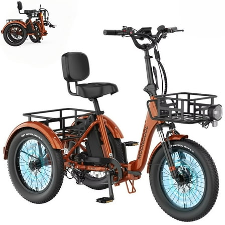 MOONCOOL TK Pro Foldable Electric Tricycle W/ Rearview Mirror Accessory Kit, 1500W Motor 48V 20Ah Battery, 20" Fat Tire Three Wheel 6-Speed Electric Mountain Bicycle for Adults, UL2849
