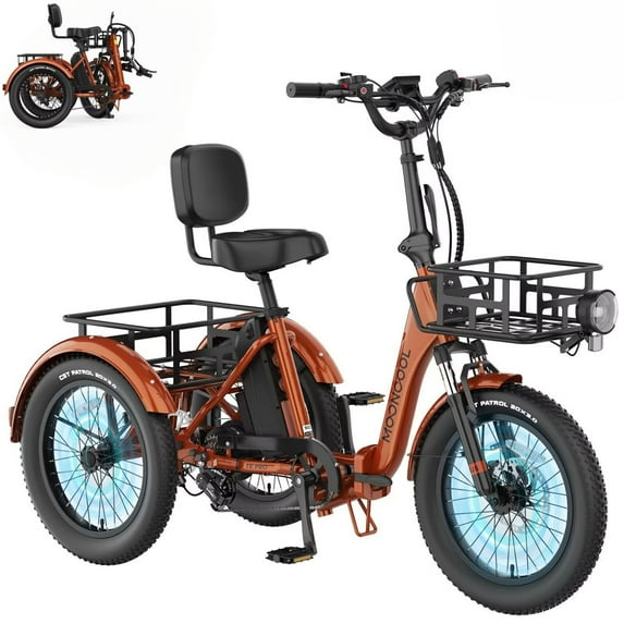 MOONCOOL TK Pro Foldable Electric Tricycle W/ Rearview Mirror Accessory Kit, 1500W Motor 48V 20Ah Battery, 20" Fat Tire Three Wheel 6-Speed Electric Mountain Bicycle for Adults, UL2849