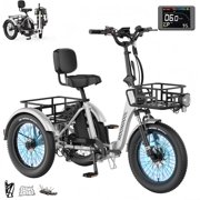 MOONCOOL TK Pro Foldable Electric Tricycle, 1500W Motor 48V 20Ah Battery, 20 Fat Tire Three Wheel 6-Speed Electric Mountain Bicycle for Adults