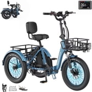 MOONCOOL TK Pro Foldable Electric Tricycle, 1500W Motor 48V 20Ah Battery, 20" Fat Tire Three Wheel 6-Speed Electric Mountain Bicycle for Adults