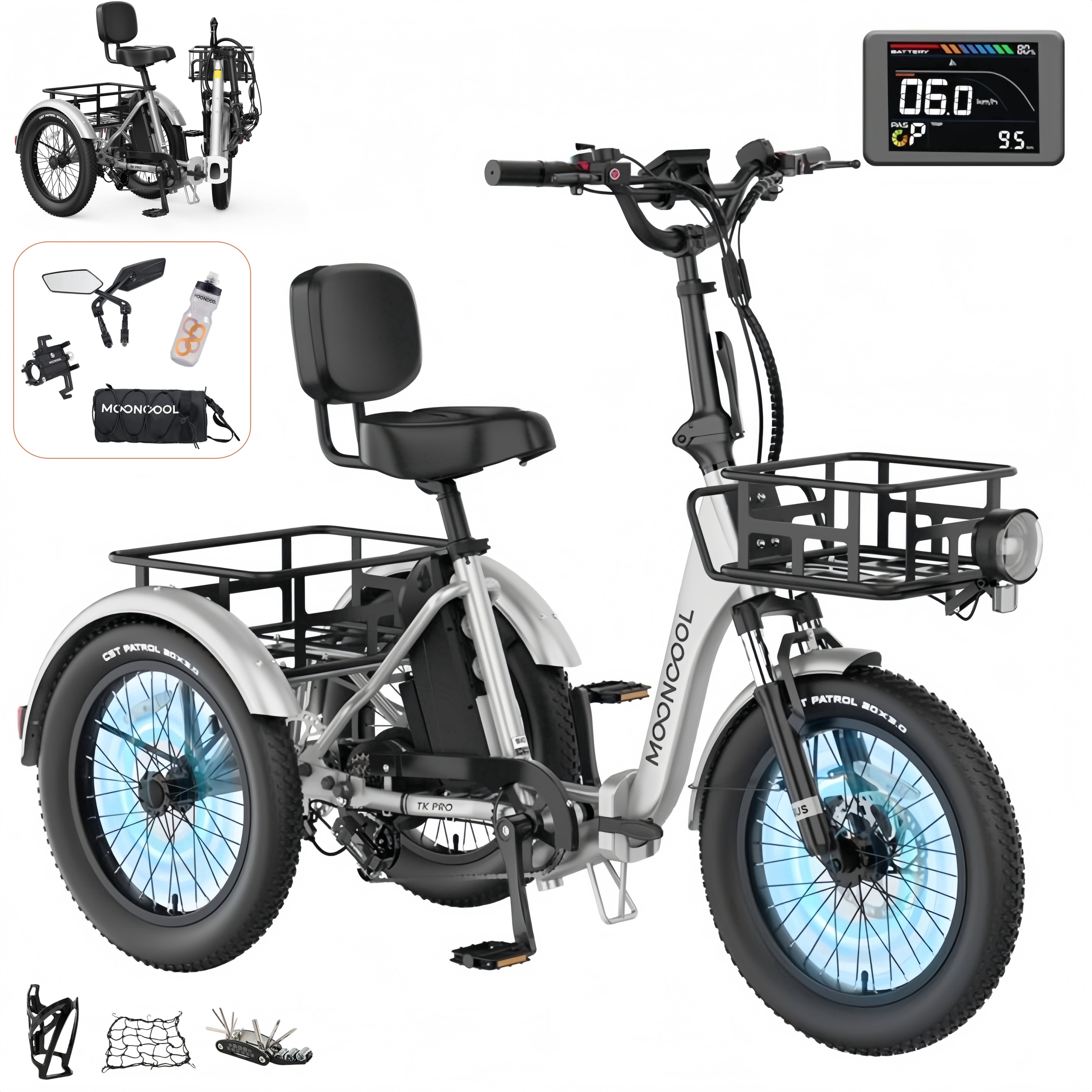 MOONCOOL TK Pro Foldable Electric Tricycle 1500W Motor 48V 20Ah