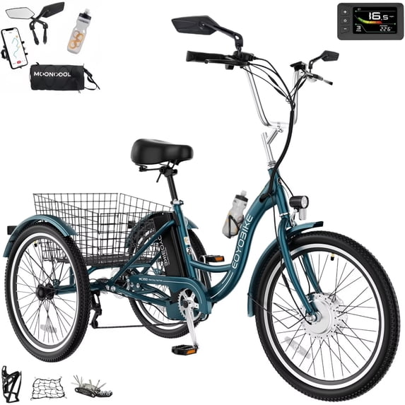 MOONCOOL MC360 Electric Trike for Adults w/ Rearview Mirror kit, 700W Peak Motor 14.5Ah battery,24"/26" 7 Speeds 3 Wheels Electric Bikes , Certified to UL 2849 by SGS