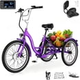 thumbnail image 1 of MOONCOOL 24"/26" Adult Electric Tricycle W/ Chain lock, Peak 700W 36V 10.4AH, 7 Speeds Step Through Electric Trike Motorized Three Wheel Electric Bikes w/ Large Basket for Women Men, 1 of 10