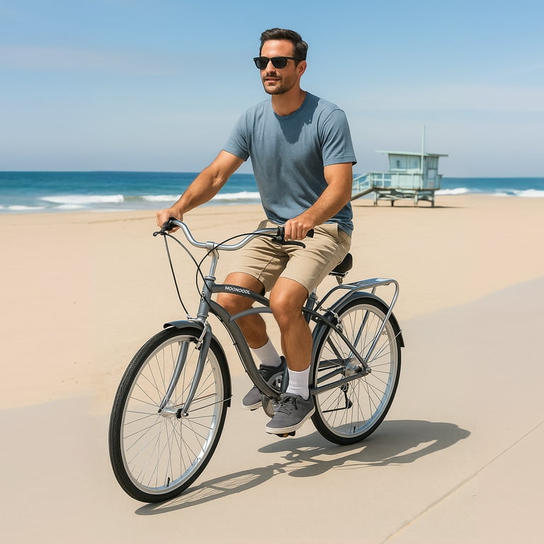 MOONCOOL 24/26 Inch Beach Cruiser Bike, Speed Step-Through Frame