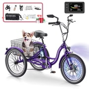 MOONCOOL 24" Electric Tricycle for Adults, 350W 36V 7 Speeds Electric Trike, 3 Wheels Adult Electric Tricycle Bicycle with Large Basket & Tool Kits