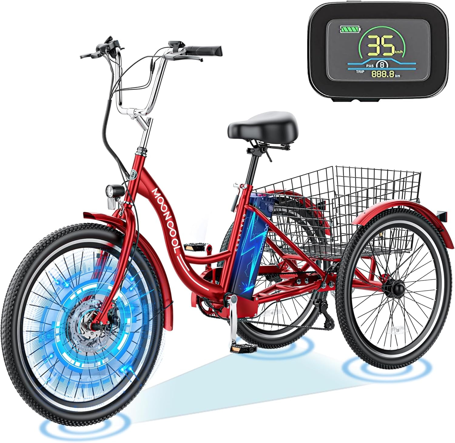 MOONCOOL 24 Electric Tricycle for Adults 350W 36V 7 Speeds Electric Trike 3 Wheels Adult Electric Tricycle Bicycle with Large Basket Walmart