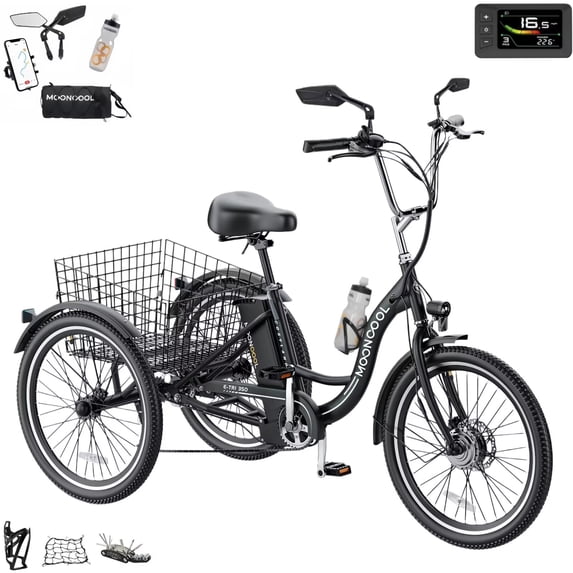 MOONCOOL MC360 Electric Trike for Adults w/ Rearview Mirror kit, 700W Peak Motor 14.5Ah battery,24"/26" 7 Speeds 3 Wheels Electric Bikes , Certified to UL 2849 by SGS