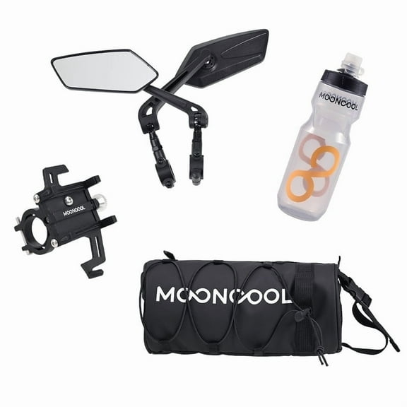 MOONCOOL 4 Packs Bicycle Accessories Set – Includes Bike Water Bottle, Adjustable Rearview Mirrors, Universal Phone Holder, and Handlebar Storage Bag
