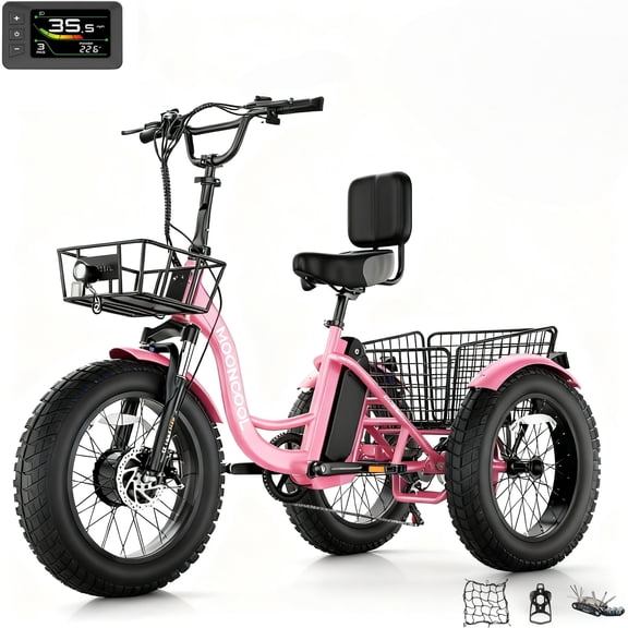 MOONCOOL All-Terrain Electric Tricycle for Adults, 1100w Motor 48V 14.5Ah Battery,7-Speed 20" x 4.0" Fat Tire 3 Wheel Electric Bike , 25-60 miles