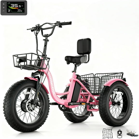 MOONCOOL All-Terrain Electric Tricycle for Adults, 1100w Motor 48V 14.5Ah UL2849 Battery,7-Speed 20" x 4.0" Fat Tire 3 Wheel Electric Bike W/ 40L Waterproof Rack Bag, 60 miles
