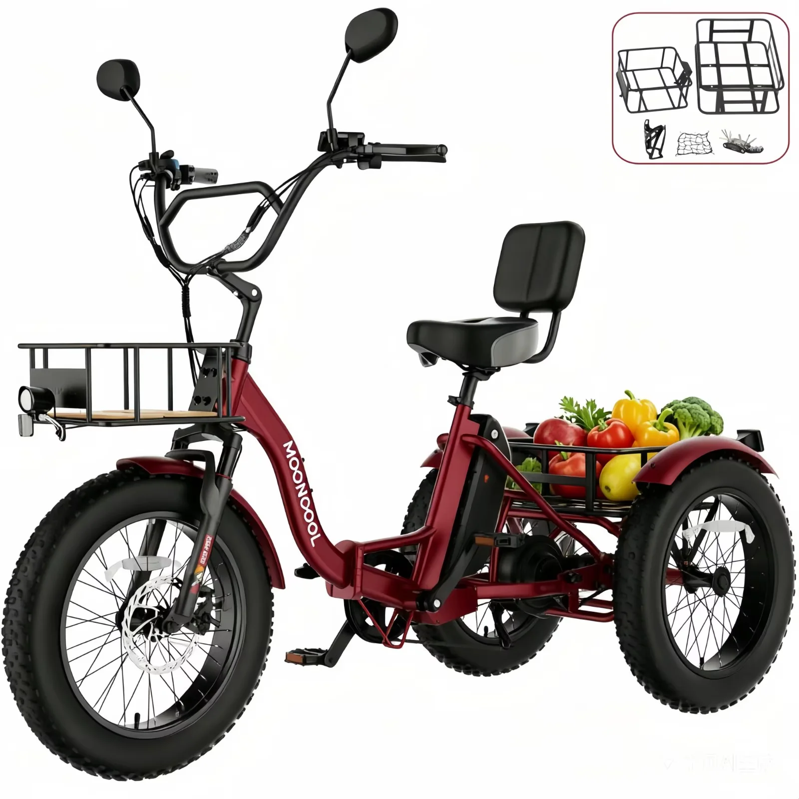 Slsy 750W Electric 3-Wheel Bike, 20x4.0 Inch Fat Tire, 48V Battery ...