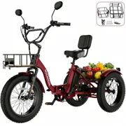 MOONCOOL All-Terrain Folding Electric Tricycle for Adults, 1100w Motor 48V 14.5Ah Battery,7-Speed 20 x 4.0 Fat Tire 3 Wheel Electric Bike , 25-60 miles