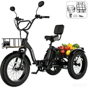MOONCOOL All-Terrain Folding Electric Tricycle for Adults, 1100w Motor 48V 14.5Ah Battery,7-Speed 20" x 4.0" Fat Tire 3 Wheel Electric Bike , 25-60 miles
