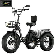 MOONCOOL All-Terrain Electric Tricycle for Adults, 1100w Motor 48V 14.5Ah UL2849 Battery,7-Speed 20" x 4.0" Fat Tire 3 Wheel Electric Bike W/ Rearview Mirror Kit, 60 miles