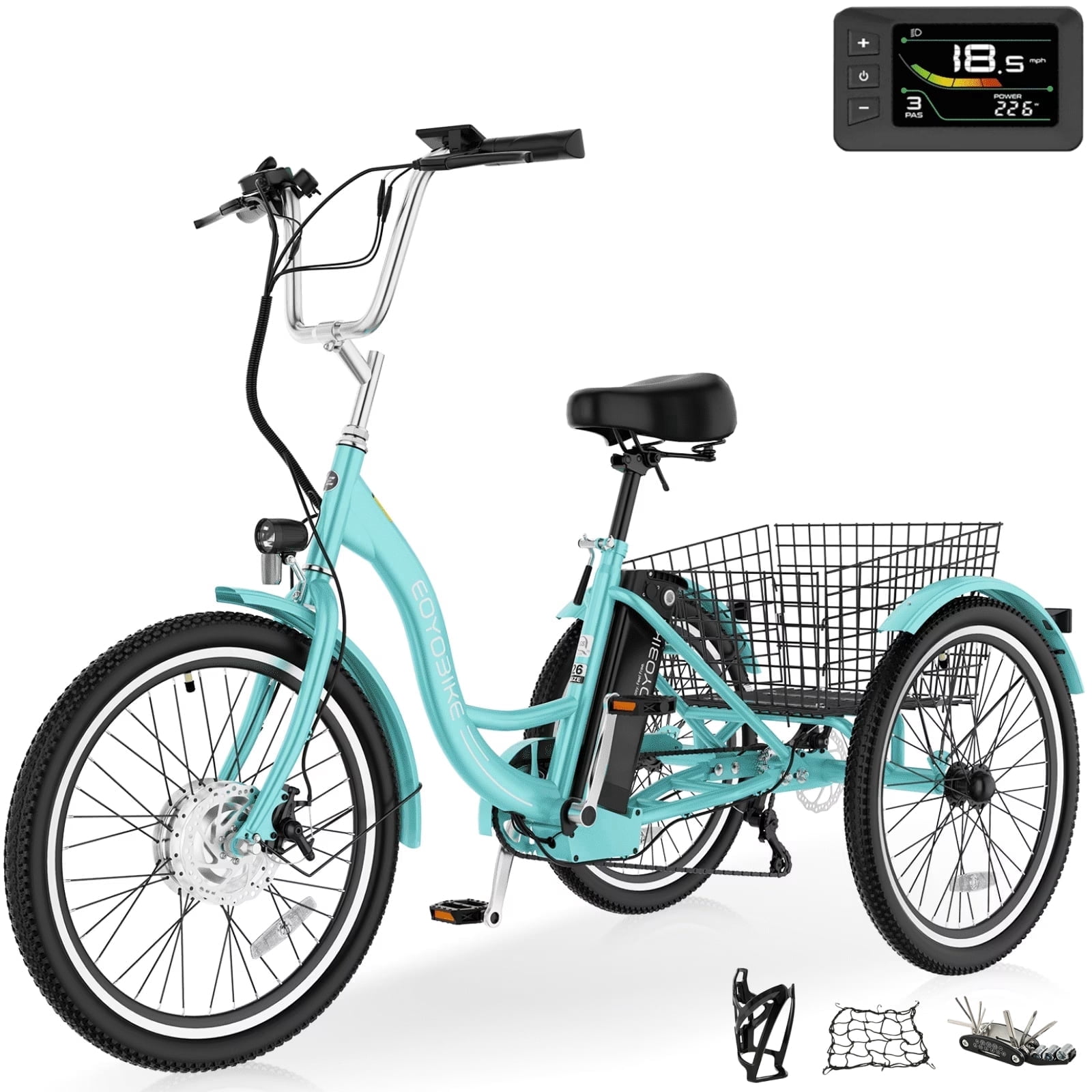 MOONCOOL Adult 24"/26" Unisex 3-Wheel Tricycle, 700W Peak Motor, 7 Speeds, 36V 10.4Ah Removable Lithium Battery, 16MPH Max Speed, 40 Miles Range