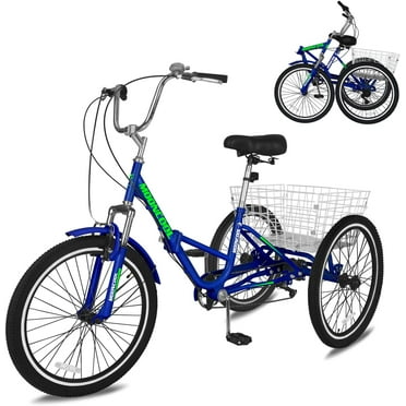 MOONCOOL Adult Folding Tricycle, 7 Speed 20/24/26 inch Adult Tricycles, Three Wheel Bike Cruiser Trike with Large Basket