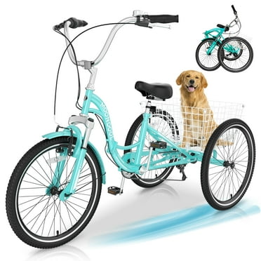 MOONCOOL Adult Folding Tricycle for Adults, 7 Speed 20/24/26 inch 3 Wheels Bikes with Basket, Foldable Tricycle for Adults, Women, Men, Seniors