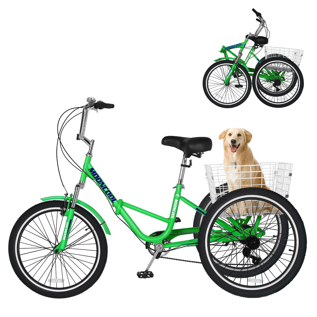 MOONCOOL Adult Folding Tricycles, 7 Speed Folding Adult Trikes, 20/24